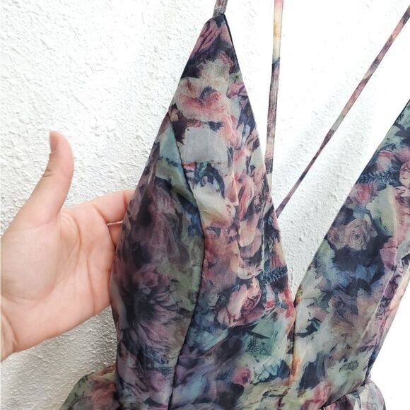 NWT LULUS Cultivate Your Love Black Floral Deep V Organza Skater Mini Dress - Picture 5 of 13